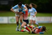26 June 2016; Valeria Montero of Argentina is tackled by Mariia Perestiak, left, and Ekaterina Kazakova, right, of Russia during the World Rugby Women's Sevens Olympic Repechage Quarter Final match between Russia and Argentina at UCD Sports Centre in Belfield, Dublin. Photo by Seb Daly/Sportsfile