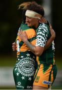 26 June 2016; Cook Islands players Beniamina Koiatu, left, and Anneka Stephens, right, celebrate their team's victory in the World Rugby Women's Sevens Olympic Repechage Trophy Final match between Cook Islands and Hong Kong at UCD Sports Centre in Belfield, Dublin. Photo by Seb Daly/Sportsfile