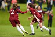 26 June 2016; Sadhbh Doyle of Galway and District League celebrates with team-mate Sinead Donovan, left, after scoring her side's first goal against Metropolitan Girls League in their FAI U16 Gaynor Cup Final at University of Limerick in Limerick. Photo by Diarmuid Greene/Sportsfile
