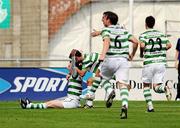 8 August 2010; Gary Twigg, Shamrock Rovers, left, is congratulated by team-mates after scoring his side's second goal. Airtricity League Premier Division, Shamrock Rovers v Bohemians, Tallaght Stadium, Tallaght, Dublin. Photo by Sportsfile