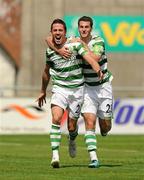 8 August 2010; Billy Dennehy, Shamrock Rovers, left, is congratulated by team-mate Thomas Stewart after scoring his side's third goal. Airtricity League Premier Division, Shamrock Rovers v Bohemians, Tallaght Stadium, Tallaght, Dublin. Photo by Sportsfile