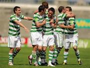 8 August 2010; Billy Dennehy, Shamrock Rovers, center, is congratulated by team-mates after scoring his side's third goal. Airtricity League Premier Division, Shamrock Rovers v Bohemians, Tallaght Stadium, Tallaght, Dublin. Photo by Sportsfile