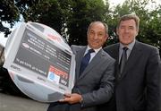 9 August 2010; Republic of Ireland International goalkeeping legend and former Celtic FC’s Packie Bonner, right, with Argentina World Cup Winner and Spurs Hero Ossie Ardiles at the launch of ESPN’s coverage of the English Premier League & Scottish Premier League for the 2010-11 season. The Shelbourne Hotel, Dublin. Picture credit: Brendan Moran / SPORTSFILE