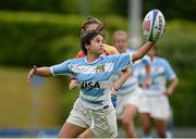 25 June 2016; Mayra Aquilar of Argetina collects the ball on her way to scoring her side's first ty of the match during the World Rugby Women's Sevens Olympic Repechage Pool D match between Hong Kong and Argentina at UCD Sports Centre in Belfield, Dublin. Photo by Seb Daly/Sportsfile