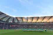 25 June 2016; The Ireland team stand for the national anthems before the Castle Lager Incoming Series 3rd Test between South Africa and Ireland at the Nelson Mandela Bay Stadium in Port Elizabeth, South Africa. Photo by Brendan Moran/Sportsfile