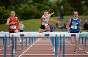 25 June 2016; Olivia Bowes of Antrim Grammar, centre, competing in the Girls 80m Hurdles, along with Lydia Doyle, left, and eventual winner Miriam Daly, right, during the GloHealth Tailteann Interprovincial Schools Championships 2016 at Morton Stadium in Santry, Co Dublin. Photo by Sam Barnes/Sportsfile