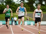 25 June 2016; Luke Redmond of Cushinstown A.C., Adam Murphy of St. L. O'Toole A.C. and Eamonn Fahey of Donore Harriers competing in the Mens 200m Heat 4 during the GloHealth National Senior Track & Field Championships at Morton Stadium in Santry, Co Dublin. Photo by Sam Barnes/Sportsfile