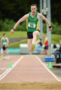 25 June 2016; Denis Finnegan of An Riocht A.C., on his way to winning the Mens Triple Jump during the GloHealth National Senior Track & Field Championships at Morton Stadium in Santry, Co Dublin. Photo by Sam Barnes/Sportsfile