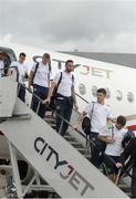 27 June 2016; Wes Hoolahan, front, Keiren Westwood, Shane Duffy, James McClean, Seamus Coleman and James McCarthy of Republic of Ireland on their arrival back from UEFA Euro 2016 on CityJet's new Superjet. CityJet is the official partner to the FAI. Dublin Airport, Dublin. Photo by Piaras Ó Mídheach/Sportsfile