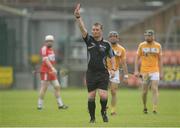 19 June 2016; Referee James Clarke shows the red card to Seán McCullagh of Derry during the Ulster GAA Hurling Senior Championship Semi-Final match between Derry and Antrim at the Athletic Grounds in Armagh. Photo by Piaras Ó Mídheach/Sportsfile