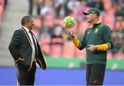 25 June 2016; South Africa head coach Allister Coetzee, left, with South Africa High Performance coach Jacques Nienaber before the Castle Lager Incoming Series 3rd Test between South Africa and Ireland at the Nelson Mandela Bay Stadium in Port Elizabeth, South Africa. Photo by Brendan Moran/Sportsfile