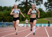 25 June 2016; Ciara McCallion of Clonliffe Harriers A.C., right, and Mollie O'Reilly of Dundrum South Dublin A.C., competing in the Womens 400m Heat 2 during the GloHealth National Senior Track & Field Championships at Morton Stadium in Santry, Co Dublin. Photo by Sam Barnes/Sportsfile