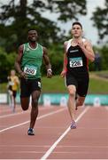 25 June 2016; Craig Lynch of Shercock A.C., right, and Brandon Arrey of Blarney/Inniscara A.C., competing in the Mens 400m Heat 1 during the GloHealth National Senior Track & Field Championships at Morton Stadium in Santry, Co Dublin. Photo by Sam Barnes/Sportsfile