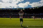 25 June 2016; Aaron Hughes of Northern Ireland prepares to take a throw-in during the UEFA Euro 2016 Round of 16 match between Wales and Northern Ireland at Parc de Princes in Paris, France. Photo by Stephen McCarthy/Sportsfile
