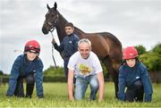 28 June 2016; Ruby Walsh and RACE trainee jockeys, from left, from left, Nessa O'Brien, from from Nenagh, Co Tipperary, Mikey Melia, from Monasterevin, Co Kildare, and Lisa Marie Owens, from Kilmead, Co Kildare, getting ready for the 5km and 10km Jog For Jockeys at the Curragh Racecourse on Sunday 21st of August. For further information visit www.jogforjockeys.ie. Curragh House, Kildare, Co Kildare. Photo by Cody Glenn/Sportsfile