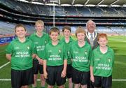 8 August 2010; President of the INTO Jim Higgins pictured with Young Whistler officials from Kilkenny, including; Aidan Byrne, Shane Byrne, Seán Morrissey, Dylan Dunphy Wallace, Conor Hackett and Des Dunne. GAA Into Mini-Sevens during half time of the GAA Hurling All-Ireland Senior Championship Semi-Final, Kilkenny v Cork, Croke Park, Dublin. Picture credit: Ray McManus / SPORTSFILE