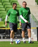 10 August 2010; Republic of Ireland captain Robbie Keane with Richard Dunne during squad training ahead of their international friendly against Argentina on Wednesday. Republic of Ireland squad training, Aviva Stadium, Lansdowne Road, Dublin. Picture credit: David Maher / SPORTSFILE