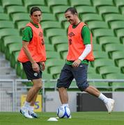 10 August 2010; Republic of Ireland's John O'Shea, right with Keith Andrews during squad training ahead of their international friendly against Argentina on Wednesday. Republic of Ireland squad training, Aviva Stadium, Lansdowne Road, Dublin. Picture credit: David Maher / SPORTSFILE