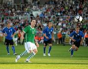 10 August 2010; Anthony Stokes, Republic of Ireland, shoots to score his side's second goal, from a penalty. European U21 Championship Qualifier, Republic of Ireland v Estonia, Tallaght Stadium, Dublin. Picture credit: Stephen McCarthy / SPORTSFILE