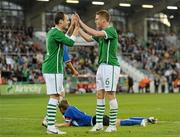 10 August 2010; James McCarthy, Republic of Ireland, right, celebrates after scoring his side's third goal, with team-mate Anthony Stokes. European U21 Championship Qualifier, Republic of Ireland v Estonia, Tallaght Stadium, Dublin. Picture credit: Stephen McCarthy / SPORTSFILE