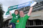 11 August 2010; Philip Walsh and his son Kyle, from Portlaw, Co. Waterford, on their way to the game. International Friendly, Republic of Ireland v Argentina Aviva Stadium, Lansdowne Road, Dublin. Picture credit: Matt Browne / SPORTSFILE