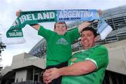 11 August 2010; Andy Gahan and his son Kyle, from Portlaw, Co. Waterford, on their way to the game. International Friendly, Republic of Ireland v Argentina Aviva Stadium, Lansdowne Road, Dublin. Picture credit: Matt Browne / SPORTSFILE