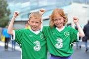 11 August 2010; Republic of Ireland fans Joseph and Rachel Hennessy, both age 7, from Dollymount, Dublin, on their way to the game. International Friendly, Republic of Ireland v Argentina, Aviva Stadium, Lansdowne Road, Dublin. Picture credit: Stephen McCarthy / SPORTSFILE