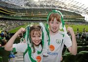 11 August 2010; Sisters Isabelle, left, age 9, and Lucy Maher, age 10, from Kilcock, Co. Kildare at Aviva Stadium during the Republic of Ireland v Argentina - International Friendly. Aviva Stadium, Lansdowne Road, Dublin. Picture credit: David Maher / SPORTSFILE