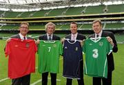 12 August 2010; Ian Walsh, Wales, Pat Jennings, Northern Ireland, Craig Burley, Scotland and Packie Bonner, Republic of Ireland, at an FAI press conference to announce Carling as the title sponsor for the new Four Nation tournament involving Scotland, Northern Ireland, Wales and the Republic of Ireland, which will take place for the first time in Dublin’s Aviva Stadium in 2011. Aviva Stadium, Lansdowne Road, Dublin. Picture credit: Ray McManus / SPORTSFILE