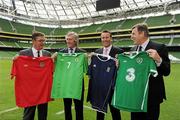 12 August 2010; Ian Walsh, Wales, Pat Jennings, Northern Ireland, Craig Burley, Scotland and Packie Bonner, Republic of Ireland, at an FAI press conference to announce Carling as the title sponsor for the new Four Nation tournament involving Scotland, Northern Ireland, Wales and the Republic of Ireland, which will take place for the first time in Dublin’s Aviva Stadium in 2011. Aviva Stadium, Lansdowne Road, Dublin. Picture credit: Ray McManus / SPORTSFILE