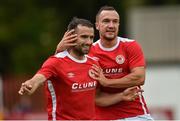 28 June 2016; Christy Fagan, left, of St. Patrick’s Athletic celebrates with team-mate Graham Kelly, after scoring his side's first goal during the UEFA Europa League First Qualifying Round 1st Leg game between St. Patrick's Athletic and AS Jeunesse Esch at Richmond Park in Dublin. Photo by Sportsfile