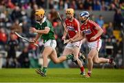28 June 2016; Tom Morrissey of Limerick in action against David Noonan and Sean O Donoghue of Cork during the Bord Gáis Energy Munster U21 Hurling Championship Quarter-Final match between Limerick and Cork at Páirc Uí Rinn in Cork. Photo by Seb Daly/Sportsfile