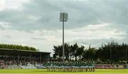 28 June 2016; Limerick and Cork players stand for the national anthem during the Bord Gáis Energy Munster U21 Hurling Championship Quarter-Final match between Limerick and Cork at Páirc Uí Rinn in Cork. Photo by Seb Daly/Sportsfile
