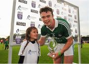 28 June 2016; Man of the Match Ronan Lynch of Limerick with Ava Foley, age 7, from Patrickswell, Co. Limerick, following his team's victory in the Bord Gáis Energy Munster U21 Hurling Championship Quarter-Final match between Limerick and Cork at Páirc Uí Rinn in Cork. Photo by Seb Daly/Sportsfile