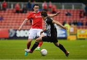 28 June 2016; Keith Treacy of St. Patrick's Athletic in action against Rene Peters of AS Jeunesse Esch during the UEFA Europa League First Qualifying Round 1st Leg game between St. Patrick's Athletic and AS Jeunesse Esch at Richmond Park in Dublin. Photo by Brendan Moran/Sportsfile
