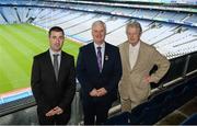 29 June 2016; Pictured at the launch of the GAA Museum 1913 - 1923 Digital Archive are, from left, Mark Reynolds, GAA Museum Archivist, Uachtarán Chumann Lúthchleas Gael Aogán Ó Fearghail, and John Bowman, RTÉ broadcaster. Croke Park, Dublin. Photo by Piaras Ó Mídheach/Sportsfile