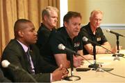 28 June 2016; Pictured, from left, are Shawn Richards, Deputy Prime Minister, Ministry of Sports, Peter Russell, Chief Operating Officer, CPL, Tom Moody, International Cricket Director, CPL, and David Brooks, Director, CPL, during a CPL Press Conference at St. Kitts Marriott Resort, Frigate Bay, St. Kitts & Nevis. Photo by: Ashley Allen/Sportsfile