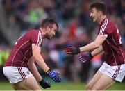 18 June 2016; Galway's Paul Conroy, left, and Enda Tierney celebrate following their side's victory in the Connacht GAA Football Senior Championship Semi-Final match between Mayo and Galway at Elverys MacHale Park in Castlebar, Co Mayo. Photo by Ramsey Cardy/Sportsfile