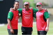 29 June 2016; Lendl Simmons (L) Samuel Badree (C) Brad Hodge (R) post for a group photo during a training session, St Kitts and Nevis Patriots, Warner Park, Basseterre, St. Kitts & Nevis. Photo by Ashley Allen/Sportsfile