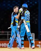 29 June 2016; David Miller (L) and Darren Sammy (R) of St Lucia Zouks celebrate winning Match 1 of the Hero Caribbean Premier League between Trinbago Knight Riders and St Lucia Zouks at the Queen's Park Oval in Port of Spain, Trinidad. Photo by Randy Brooks/Sportsfile