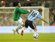 11 August 2010; Pablo Zabaleta, Argentina, in action against Keith Fahey, Republic of Ireland. International Friendly, Republic of Ireland v Argentina, Aviva Stadium, Lansdowne Road, Dublin. Picture credit: Stephen McCarthy / SPORTSFILE