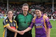 14 August 2010; Referee Fintan McNamara with Kilkenny, captain Ann Dalton and Wexford captain Una Leacy. Gala All-Ireland Senior Camogie Championship Semi-Final, Kilkenny v Wexford, Nowlan Park, Kilkenny. Picture credit: Matt Browne / SPORTSFILE