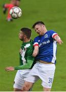 30 June 2016; Niall Quinn of Linfield in action against Daniel Morrissey of Cork City during the UEFA Europa League First Qualifying Round 1st Leg game between Linfield and Cork City at Windsor Park in Belfast. Photo by Ramsey Cardy/Sportsfile