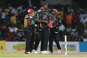 30 June 2016; St Kitts and Nevis celebrate awicket during Match 2 of the Hero Caribbean Premier League between St Kitts & Nevis Patriots and Guyana Amazon Warriors at Warner Park in Basseterre, St Kitts. Photo by: Ashley Allen/Sportsfile