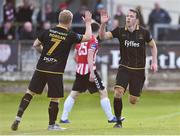 1 July 2016; David McMillan, right, of Dundalk celebrates after scoring his side's third goal with team-mate Daryl Horgan during the SSE Airtricity League Premier Division match between Derry City and Dundalk at the Brandywell Stadium in Derry. Photo by David Maher/Sportsfile