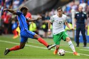 26 June 2016; Stephen Ward of Republic of Ireland in action against Kingsley Coman of France during the UEFA Euro 2016 Round of 16 match between France and Republic of Ireland at Stade des Lumieres in Lyon, France. Photo by Stephen McCarthy/Sportsfile