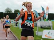 2 July 2016; Emma O'Brien of Sli Cualann A.C., reacts after winning the Junior Womens 1500m during the GloHealth National Junior and U23 Track & Field Championships at Tullamore Harriers Stadium in Tullamore, Offaly. Photo by Sam Barnes/Sportsfile