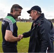 2 July 2016; TJ Ryan, left, manager of Limerick, shakes hands with Micheal Ryan, manager of Westmeath, at the end of the GAA Hurling All-Ireland Senior Championship Round 1 match between Westmeath and Limerick at TEG Cusack Park in Mulligar, Co. Westmeath. Photo by David Maher/Sportsfile