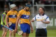 2 July 2016; Clare manager Davy Fitzgerald speaks with Brendan Bugler prior to the GAA Hurling All-Ireland Senior Championship Round 1 match between Clare and Laois at Cusack Park in Ennis, Co Clare. Photo by Piaras Ó Mídheach/Sportsfile