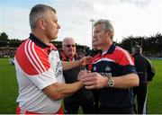 2 July 2016; Cork manager Kieran Kingston, right, is congratulated by selector Diarmuid O'Sullivan, left, following their side's victory during the GAA Hurling All-Ireland Senior Championship Round 1 match between Cork and Dublin at Pairc Ui Rinn in Cork. Photo by Seb Daly/Sportsfile